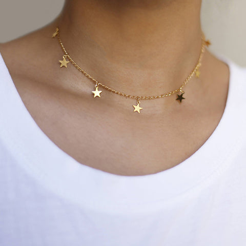 7 Star Choker Necklace Gold Star