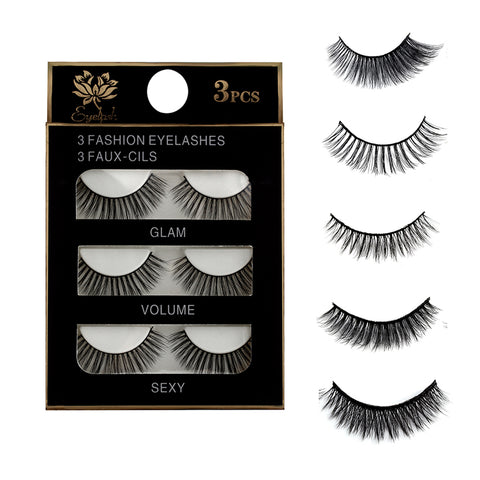 3 Pairs Natural False Eyelashes hion Makeup Tool