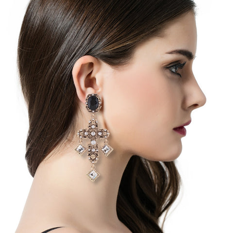 Rhinestone Cross Big Earrings